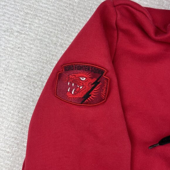 Vintage Avirex Y2K Hoodie Sweatshirt Size M Tiger Patch 63RD Fighter Squad Red - Picture 3 of 16